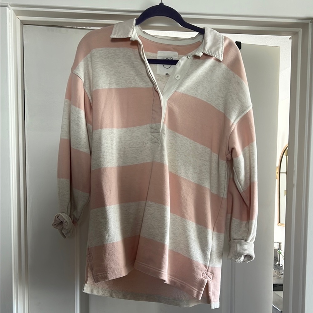 Aerie Striped Pink and Gray Rugby Shirt